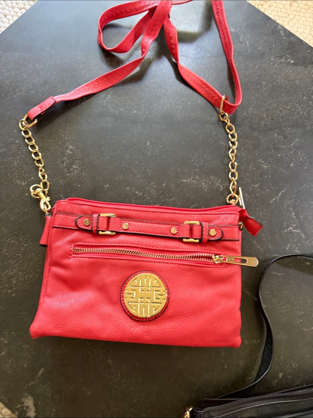 Classic Red Crossbody Bag with Gold Accents